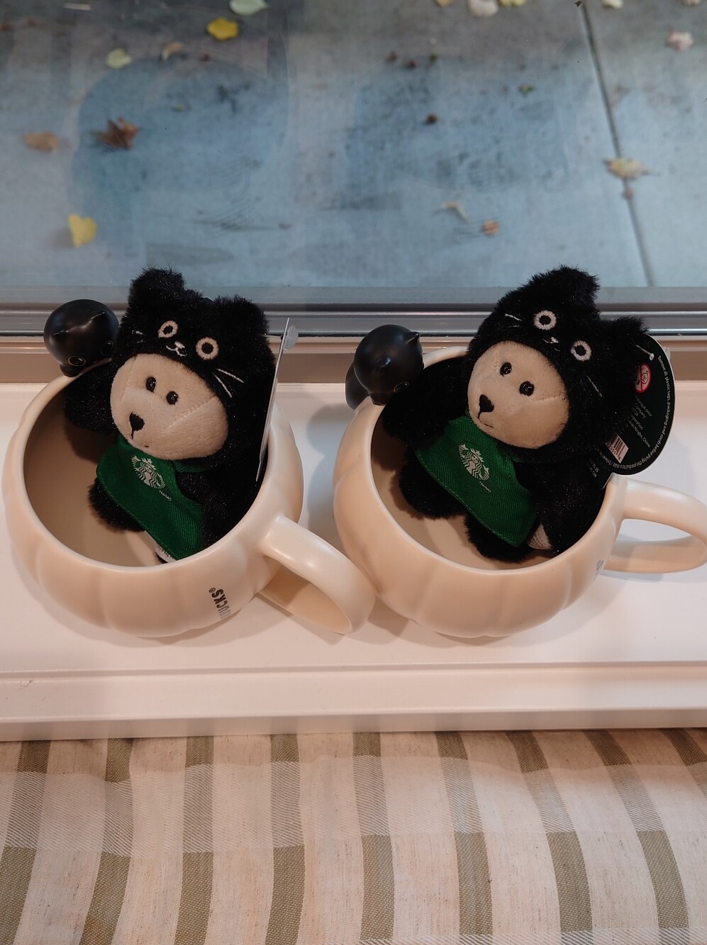 TWO sets of Starbucks Black Cat Bearista Keychain w/ Black Cat White Pumpkin Mug - Picture 2 of 3